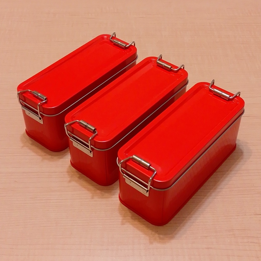 Set 3 Red Metal Storage Tin Box Snap Buckle Closure